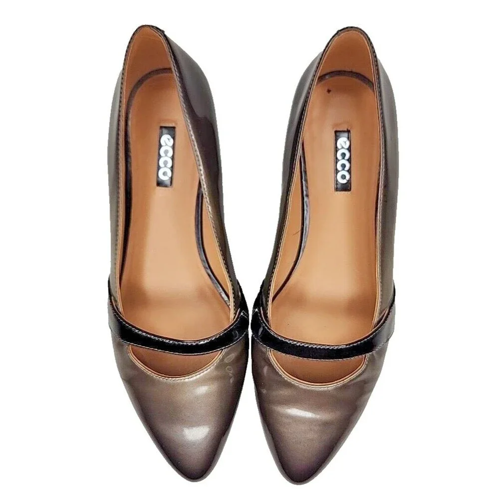 Metallic Brown Ecco Pointed Toe Leather Loafers Flat Slip Ons Size 38 (7-7.5)
